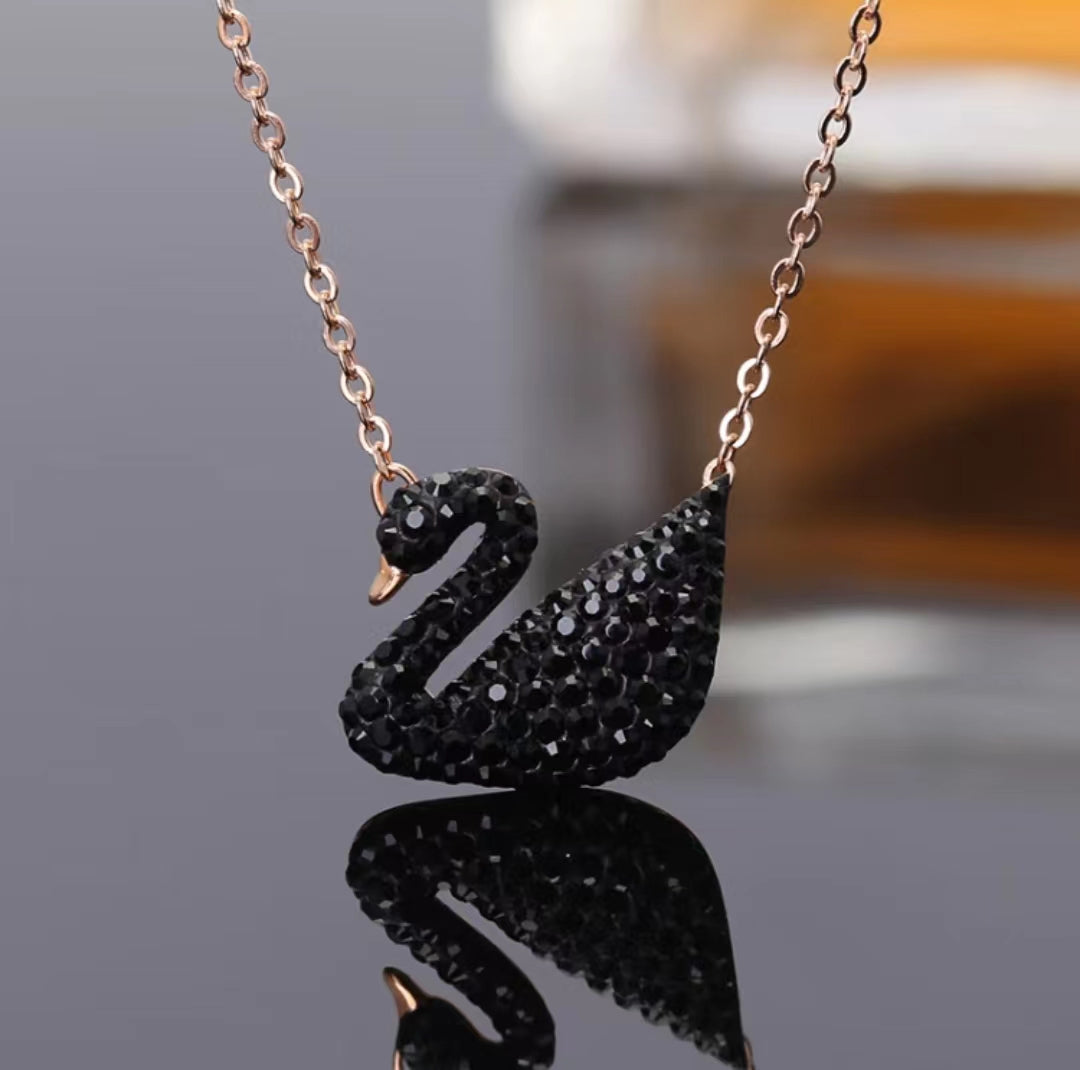 SWAROVSKI Swarovski Large Rose Gold Black Swan Necklace